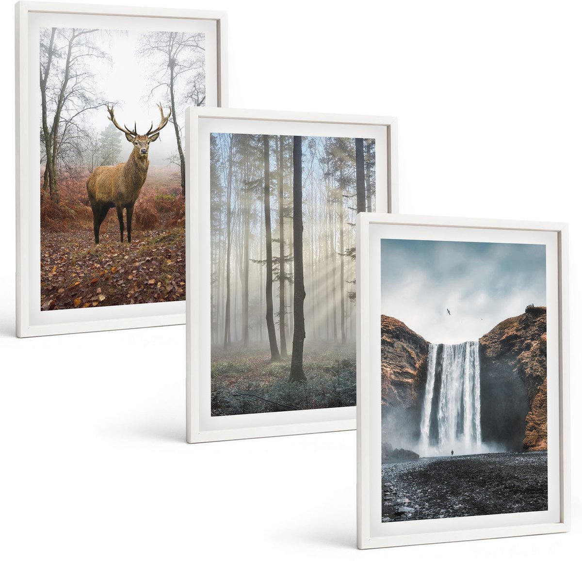 Tulup 3-Delige Schilderij Set - Boslandschappen Wilde natuur Herten - 40x60 - Muurdecoratie - Wanddecoratie - Slaapkamer - Moderne Wanddecoratie