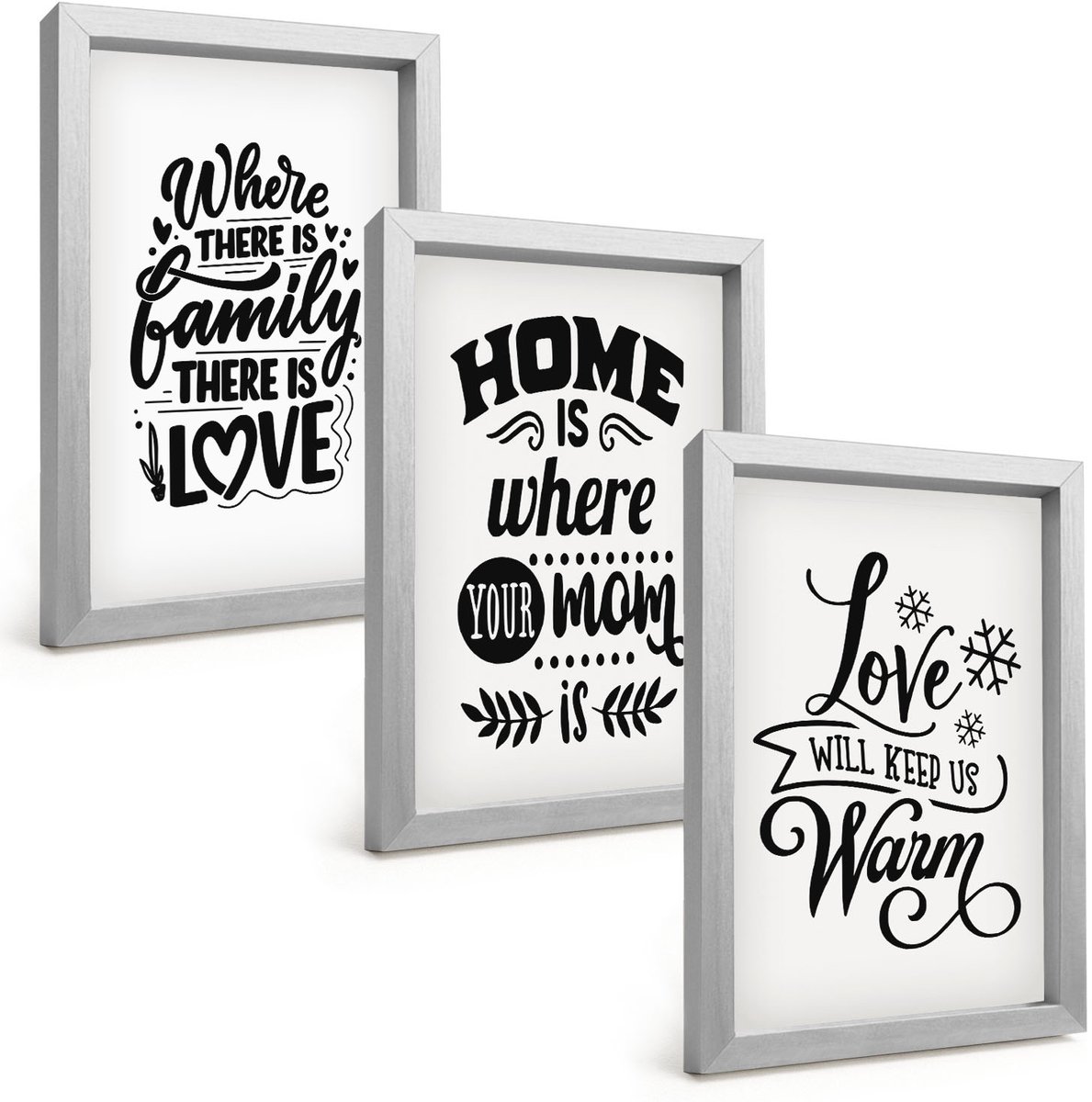 Tulup 4-Delige Schilderij Set - Familie, liefde, thuis, warmte in eenvoudige slogans - 20 x 30 cm - Moderne Wanddecoratie - Woonkamer - Woonkamer Decoratie