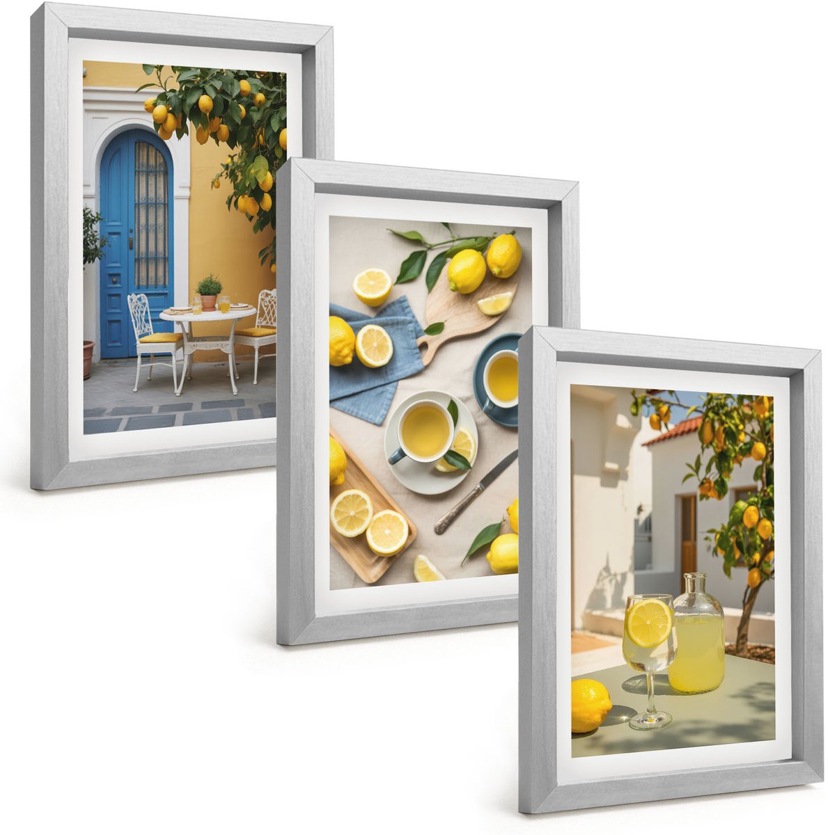 Tulup 4-Delige Schilderij Set - Citroenen Limonade Blauwe Deur Zomer Uitzichten - 20 x 30 cm - Decoratieve Schilderijen - Wanddecoratie - Hal - Moderne Wanddecoratie