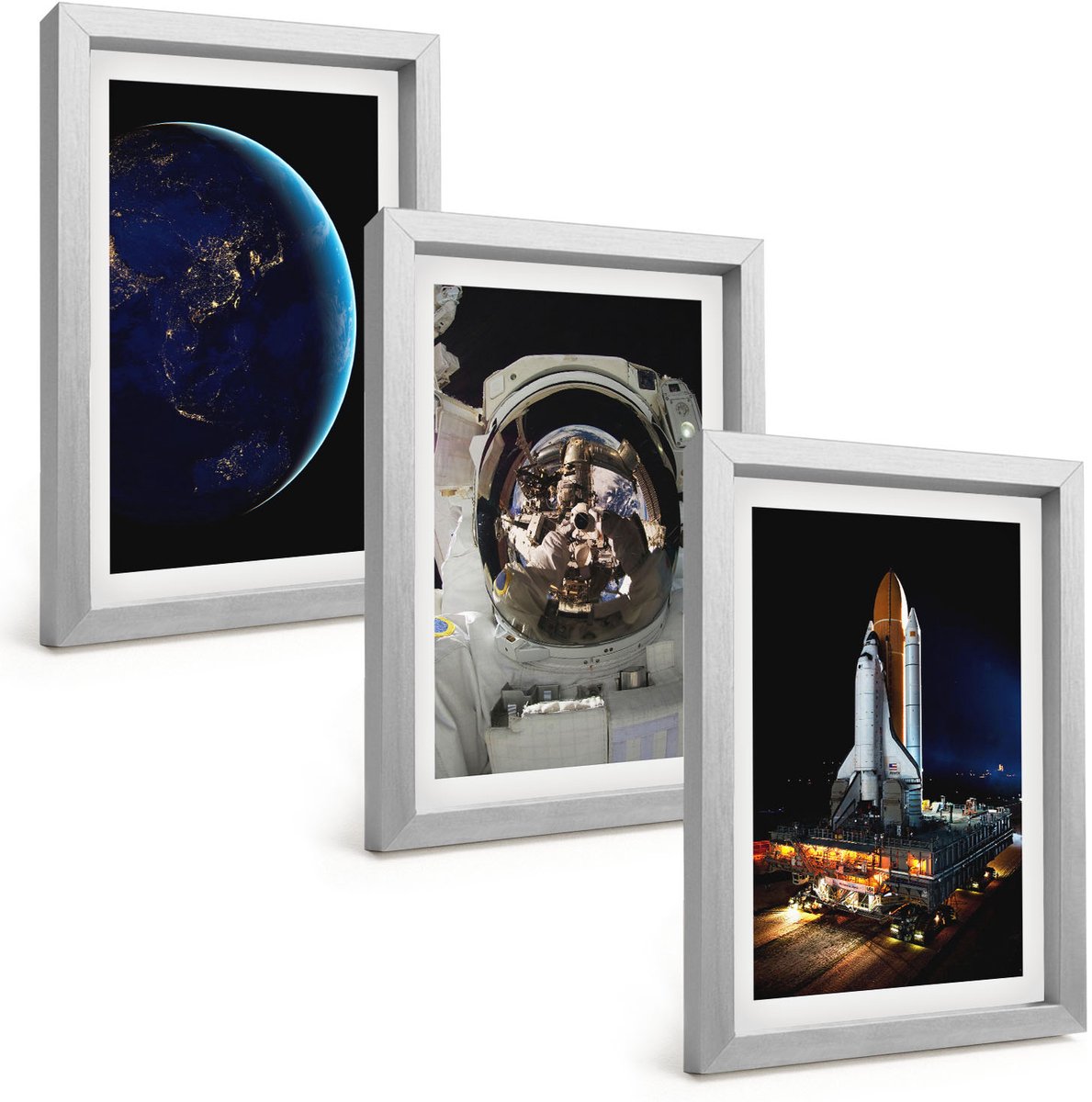 Tulup 4-Delige Schilderij Set - Ruimtebeelden met de aarde, astronaut en raket - 20 x 30 cm - Muurdecoratie - Wanddecoratie - Hal - Interieur Decoratie