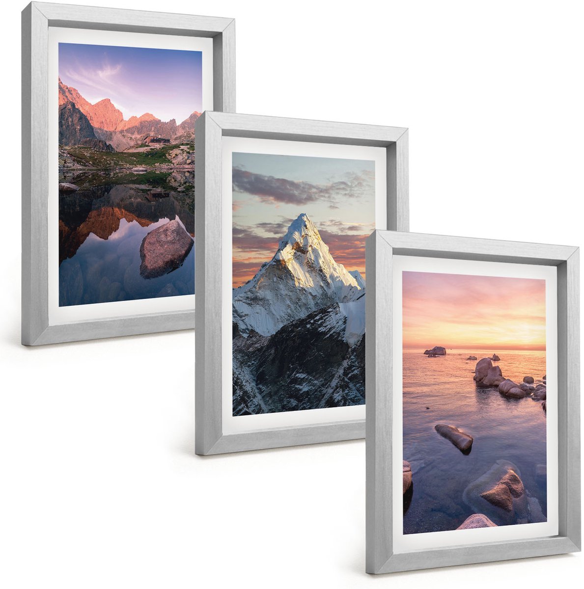 Tulup 4-Delige Schilderij Set - Berglandschappen met water en rotsen op de achtergrond. - 20 x 30 cm - Wanddecoratie - Schilderijen Set - Kantoor - Interieur Decoratie