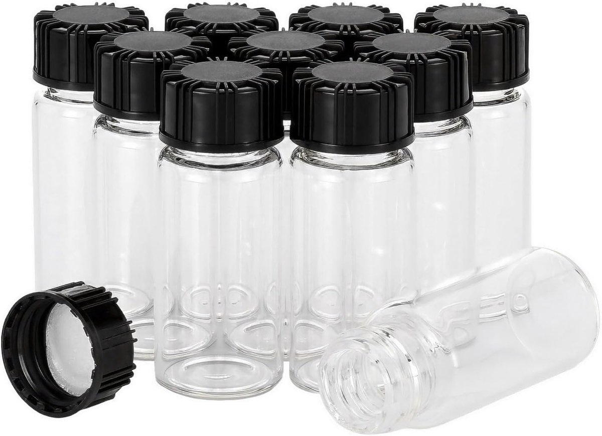 Glass vials, clear bottles, liquid sample collection, bottles, liquid containers, screw cap capacity 10ml, pack of 10 - ShopVlot