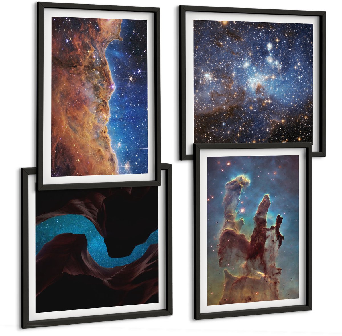 Tulup 4-Delige Schilderij Set - Ruimtelandschappen met sterrenstelsels en nevels - 40 x 40 cm en 40 x 60 cm - Wanddecoratie - Muurdecoratie - Moderne Interieurdecoratie