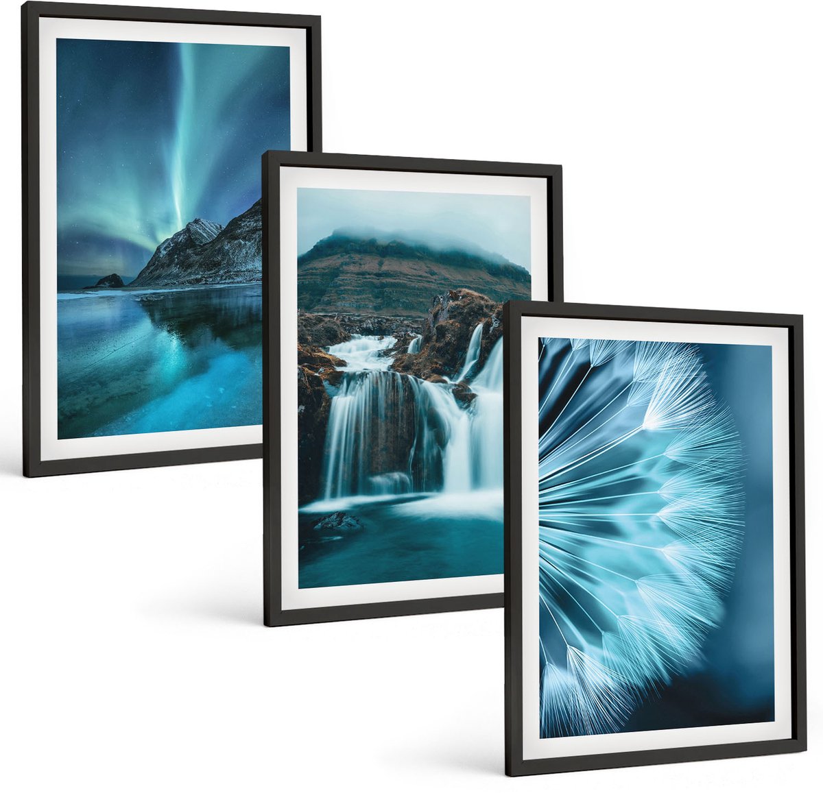 Tulup 4-Delige Schilderij Set - Winterlandschappen met watervallen en het noorderlicht - 40 x 60 cm - Moderne Wanddecoratie - Slaapkamer - Stijlvolle Muurdecoratie