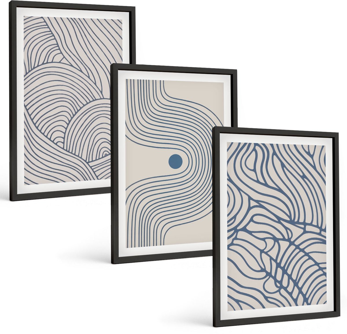 Tulup 4-Delige Schilderij Set - Abstracte decoratieve lijnen en golfvormen - 40 x 60 cm - Stijlvolle Muurdecoratie - Kantoor - Decoratieve Schilderijen