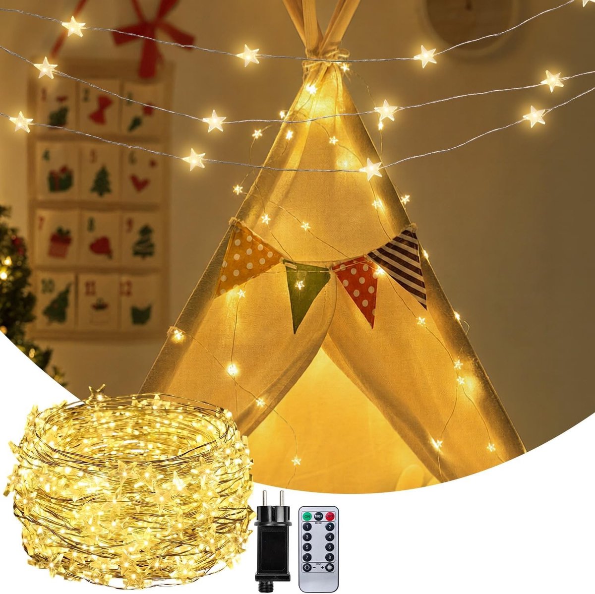 Lichtketting - Met netsnoer - Warm wit - 24 m met 240 Leds en Afstandsbediening - Voor Binnen en Buiten