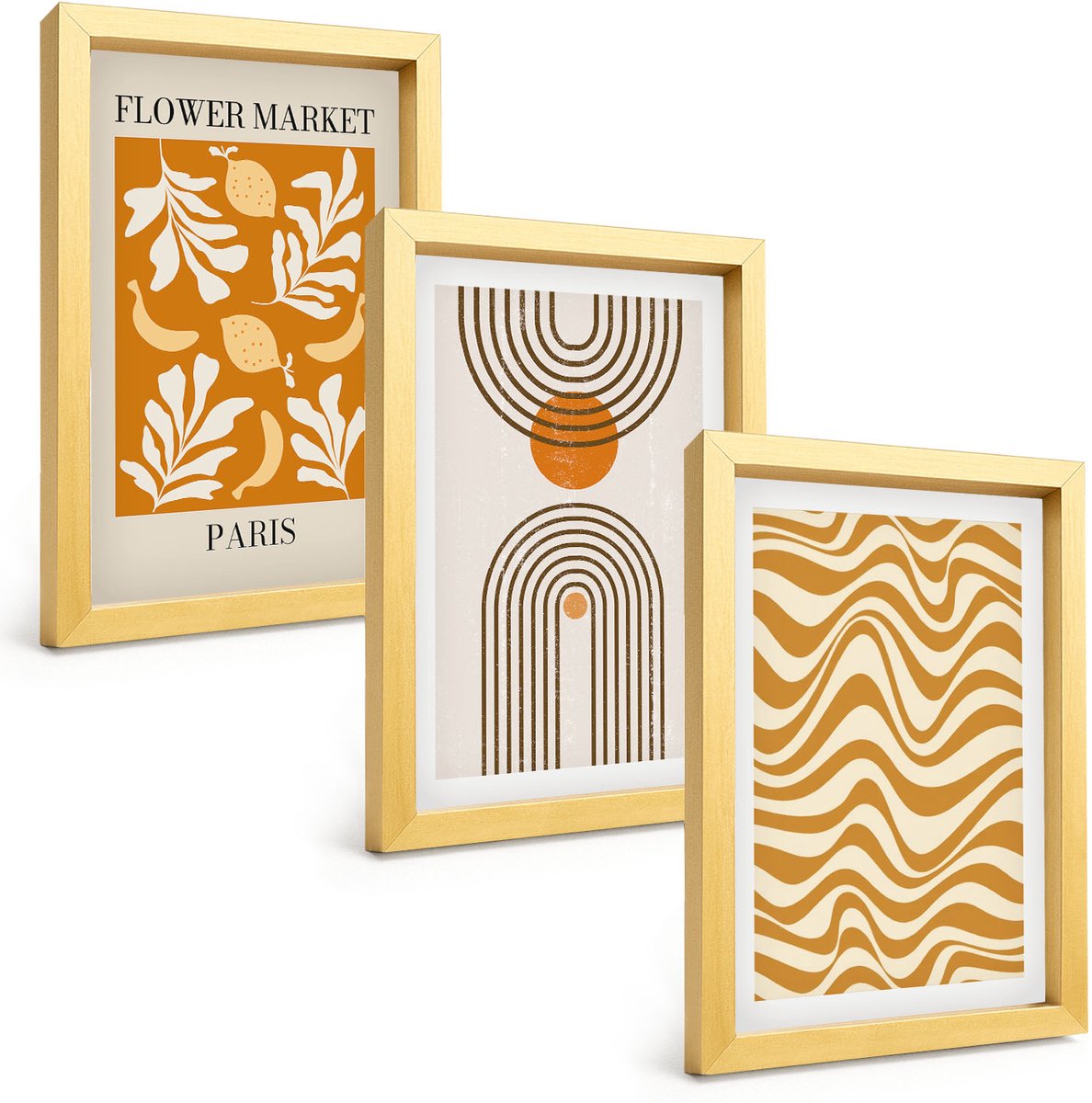 TULUP 4-Delige Schilderij Set - Modeposters met bloemen- en geometrische patronen - 20 x 30 cm - Muurdecoratie - Wanddecoratie - Hal - Woonkamer Decoratie Gouden lijst