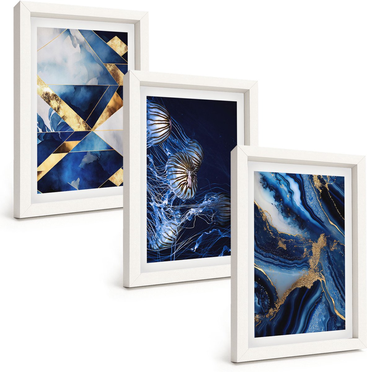 Tulup 3-Delige Schilderij Set - Abstracte, elegante patronen met accenten - 20x30 - Stijlvolle Wanddecoratie - Interieur - Woonkamer Decoratie
