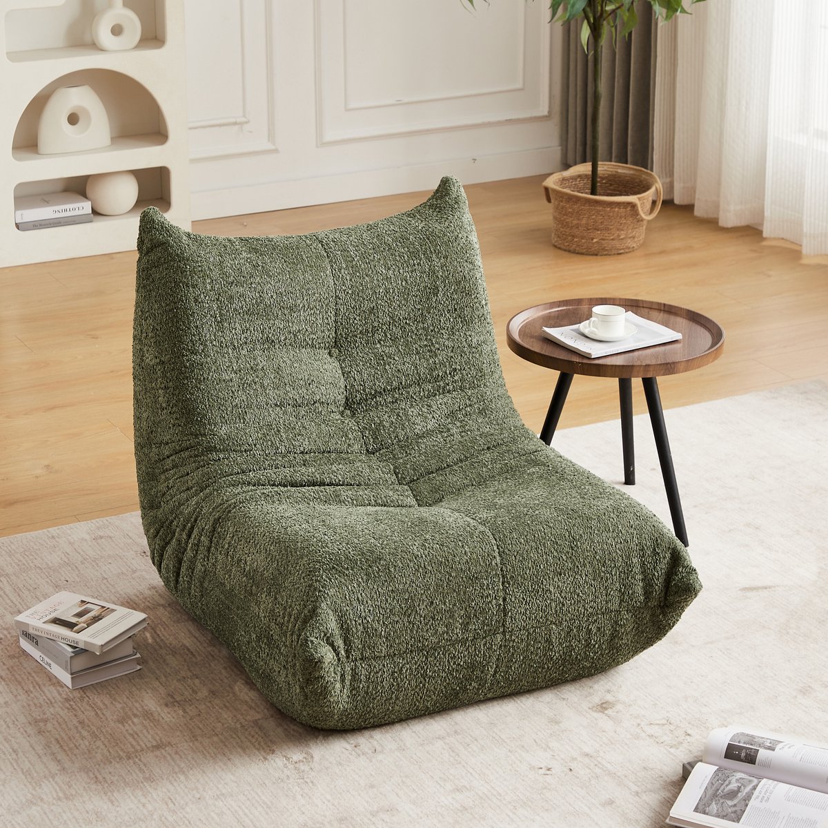 MIVRAY Zitzak 94 x 101 x 71 cm - Met Rugleuning En Schuimvulling - Voor Woonkamer, Slaapkamer En Speelkamer - Chenille - Groen