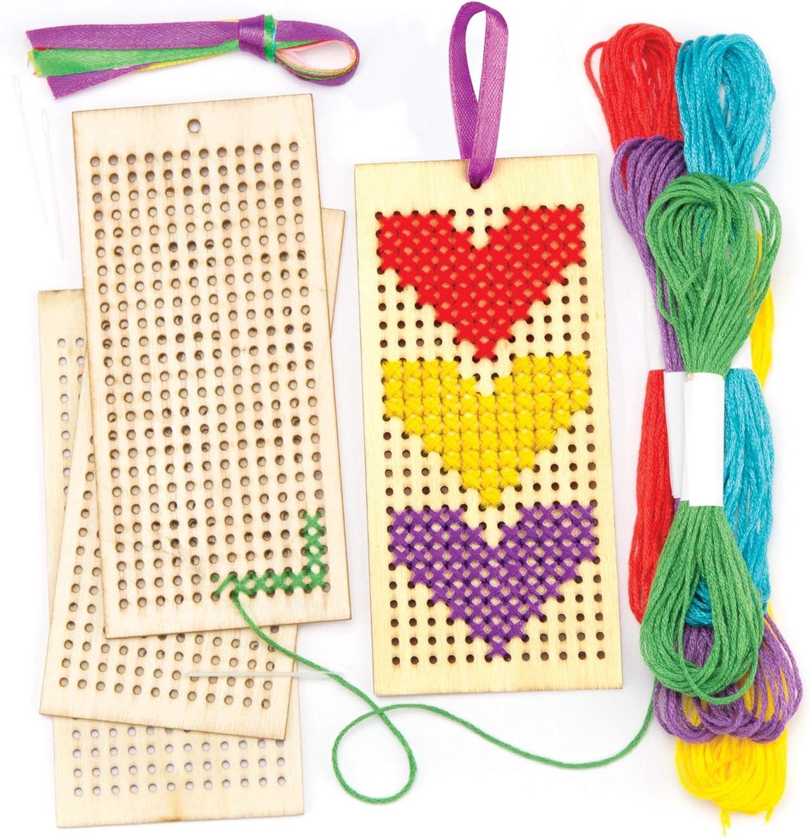 Knutselkoffer - Gesorteerd - 4 Pack - Houten Leesteken Knutselsets met Kruissteek - Voor Kinderen