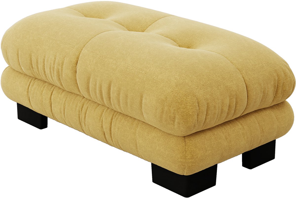 MUVANO Ottoman Poef Geel - Gele chenille poef voor woonkamer - Grote modulaire voetenbank - Vintage hocker - 112x68x52 cm - Zitmeubel - Woonkamer Geel