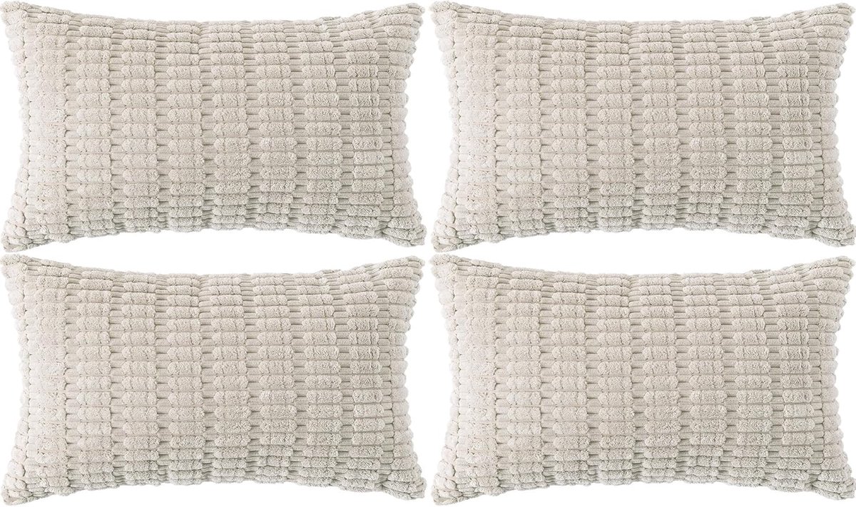 Ci & Ci Set of 4 Decorative Throw Pillow Covers, 30 x 50 cm, Light Grey Corduroy Cushion, Sofa Cushion, Sofa Cushion - ShopVlot