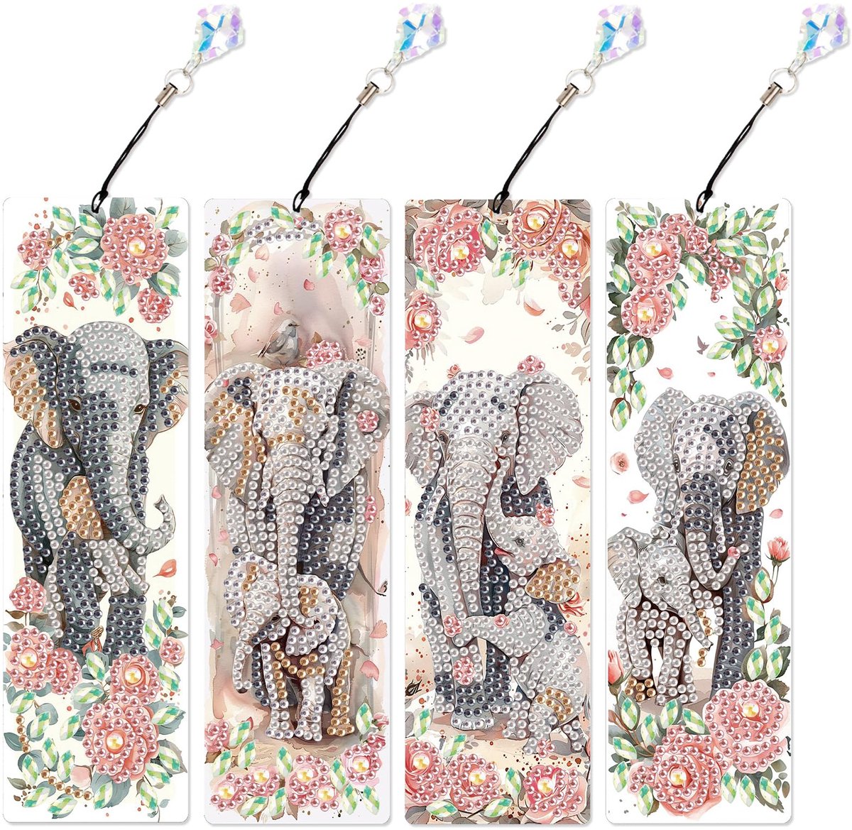 Bladwijzers set 4 stuks - kleurrijke olifant design - schilderen op nummer - ideaal voor boekenliefhebbers - ShopVlot
