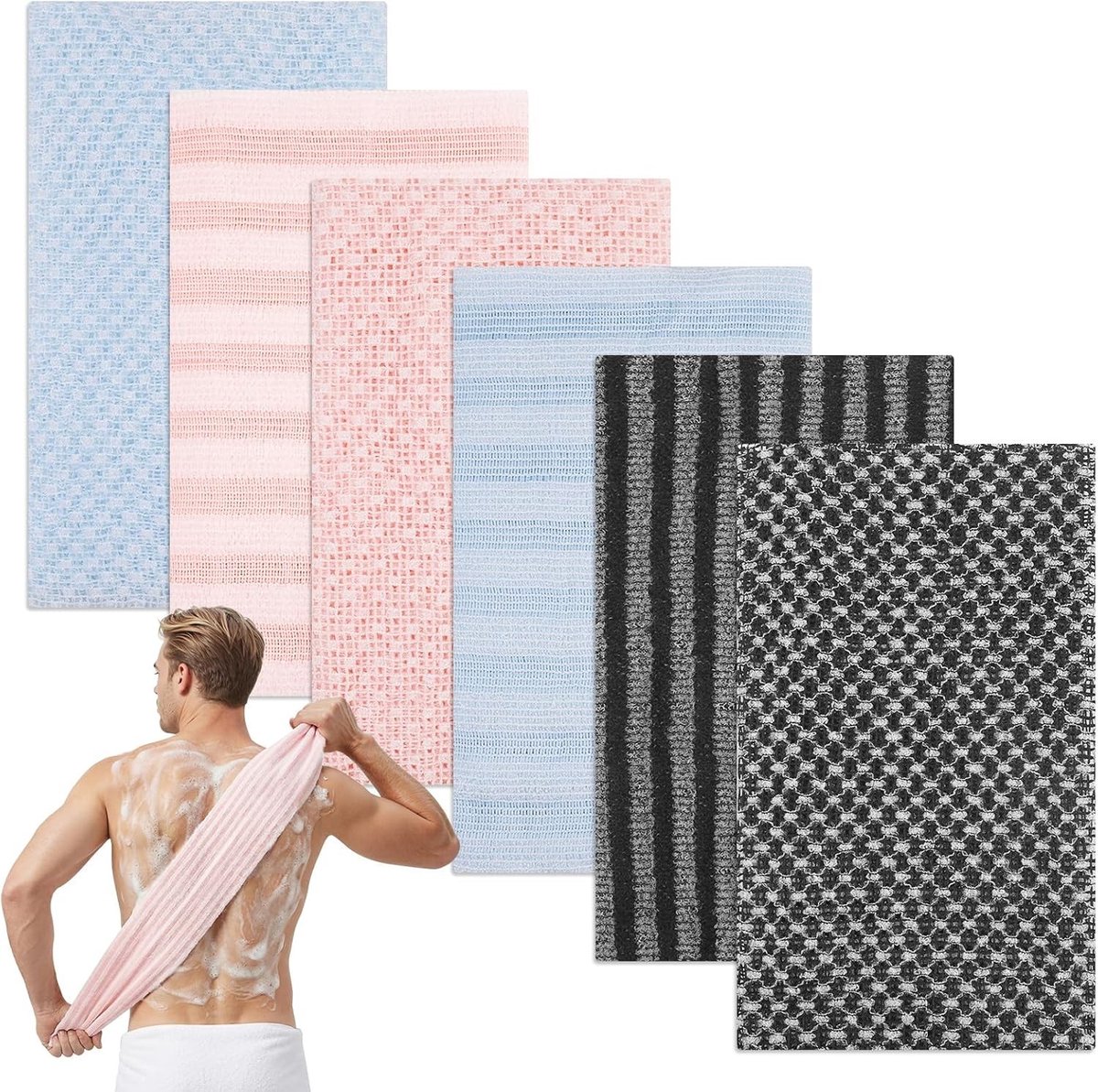 Peeling Douchehanddoek - Blauw - 100 cm x 24,5 cm - Dubbelzijdige 3D-structuur - Voor Huidverzorging