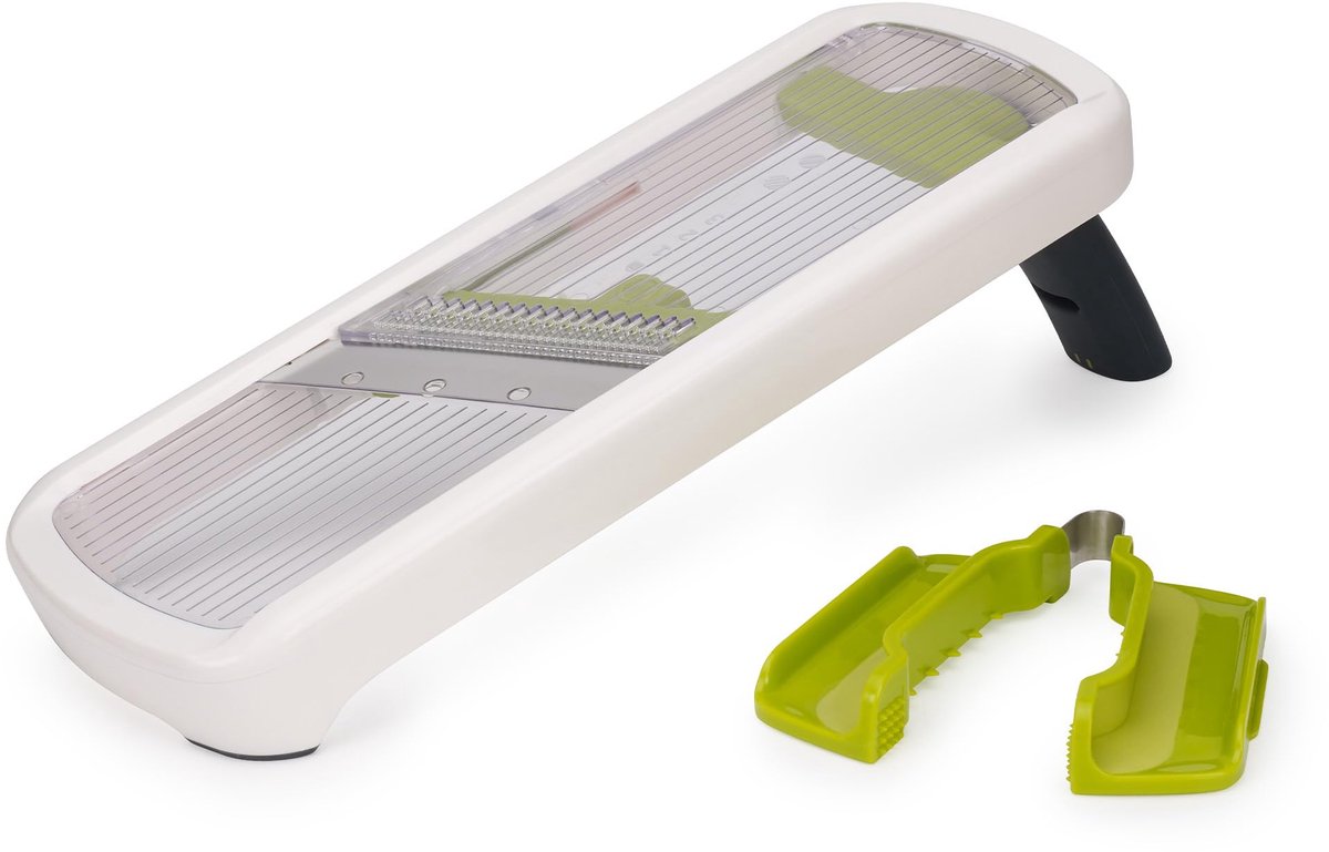 Famanu – Multi-Grip keuken mandoline, groentesnijder met 3 plakjes en 2 julienne-instellingen, met precisiehandvat, kleur wit