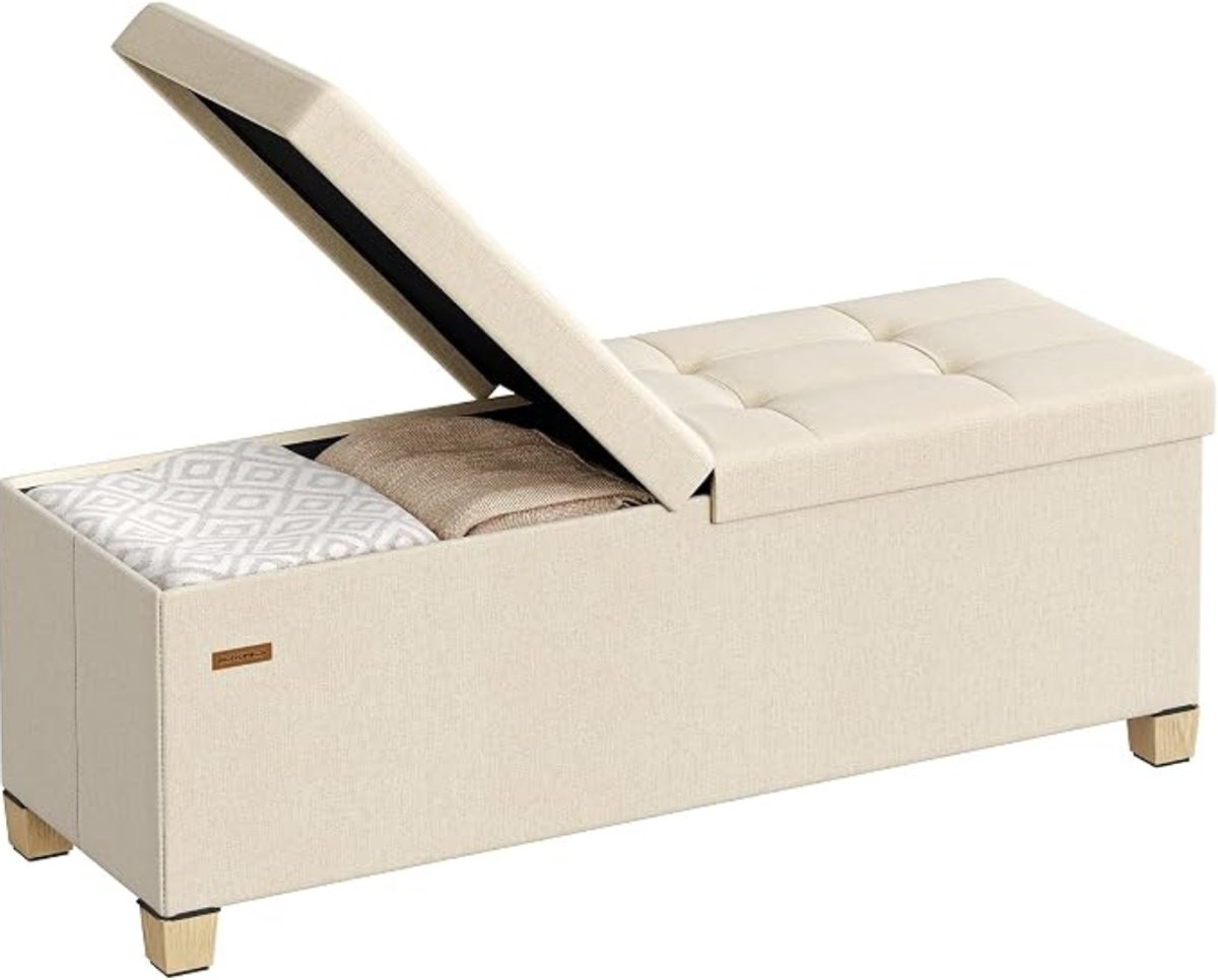 Thuys - Opbergbank met Opbergruimte – 110 × 38 × 40 cm – 112 Liter – Tot 300 kg – Linnenlook – Beige/Zand – Zitbank & Voetenbank