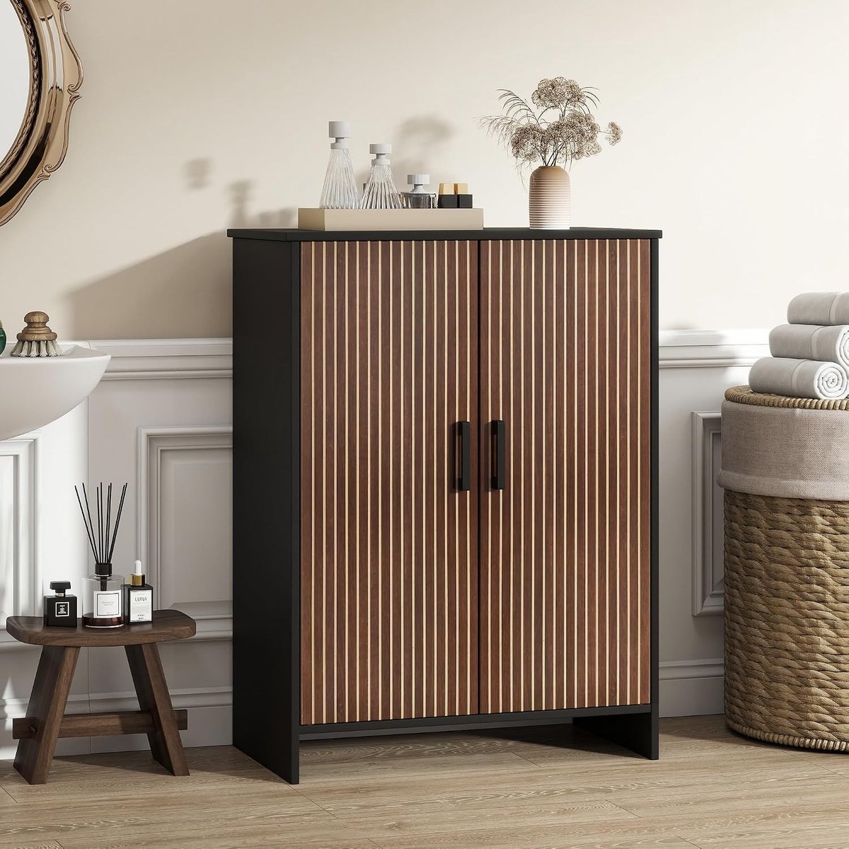 Wastafelkastje - Zwart - 30 x 60 x 80 cm - MDF Met Verstelbare Planken - Voor Badkameropslag