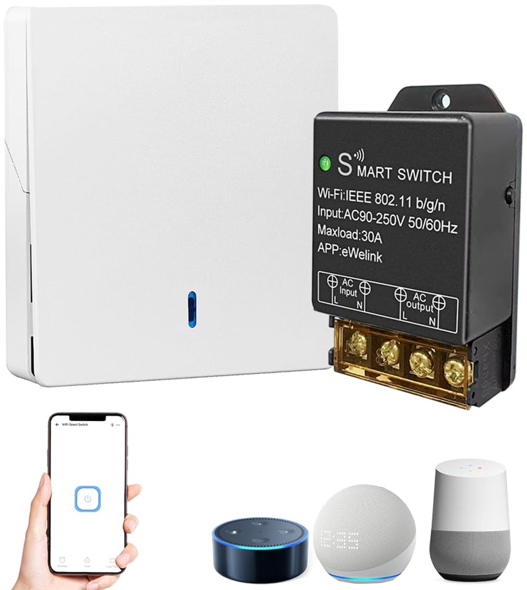 Ewelink 30A Hight WIFI Intelligent Switch 220V 230V, App Remote Control with 2.4g RF Remote Control, Wireless DIY Mode - ShopVlot