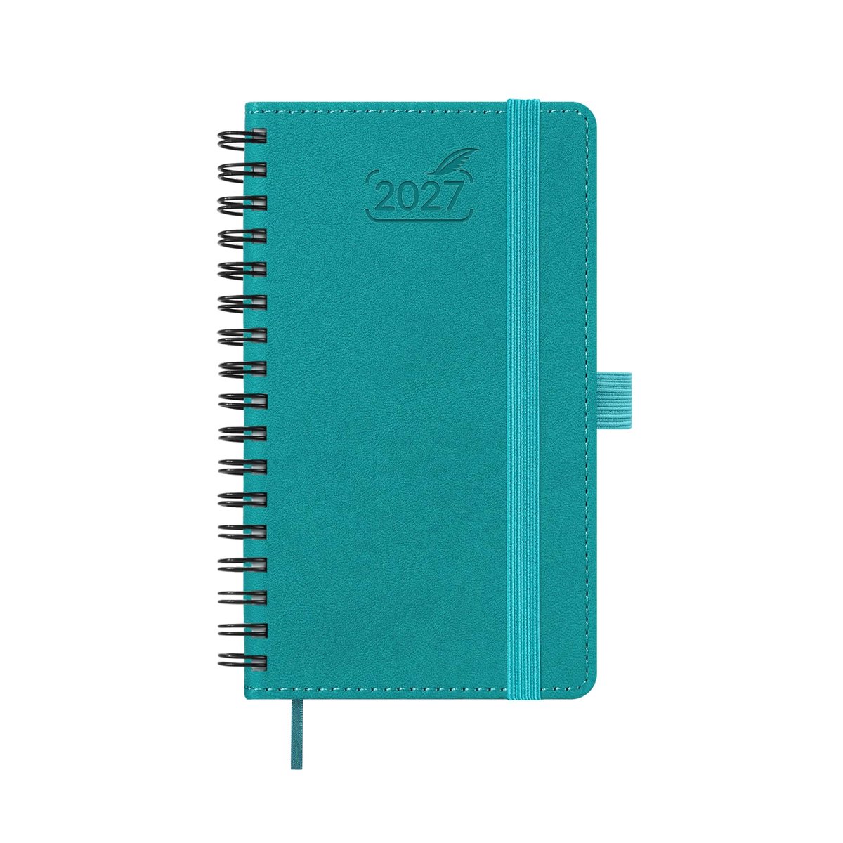 Zakkalender 2027 Klein A6 - Zachte kaft van PU-leer - Turkoois - Perfect voor dagelijkse planning - ShopVlot