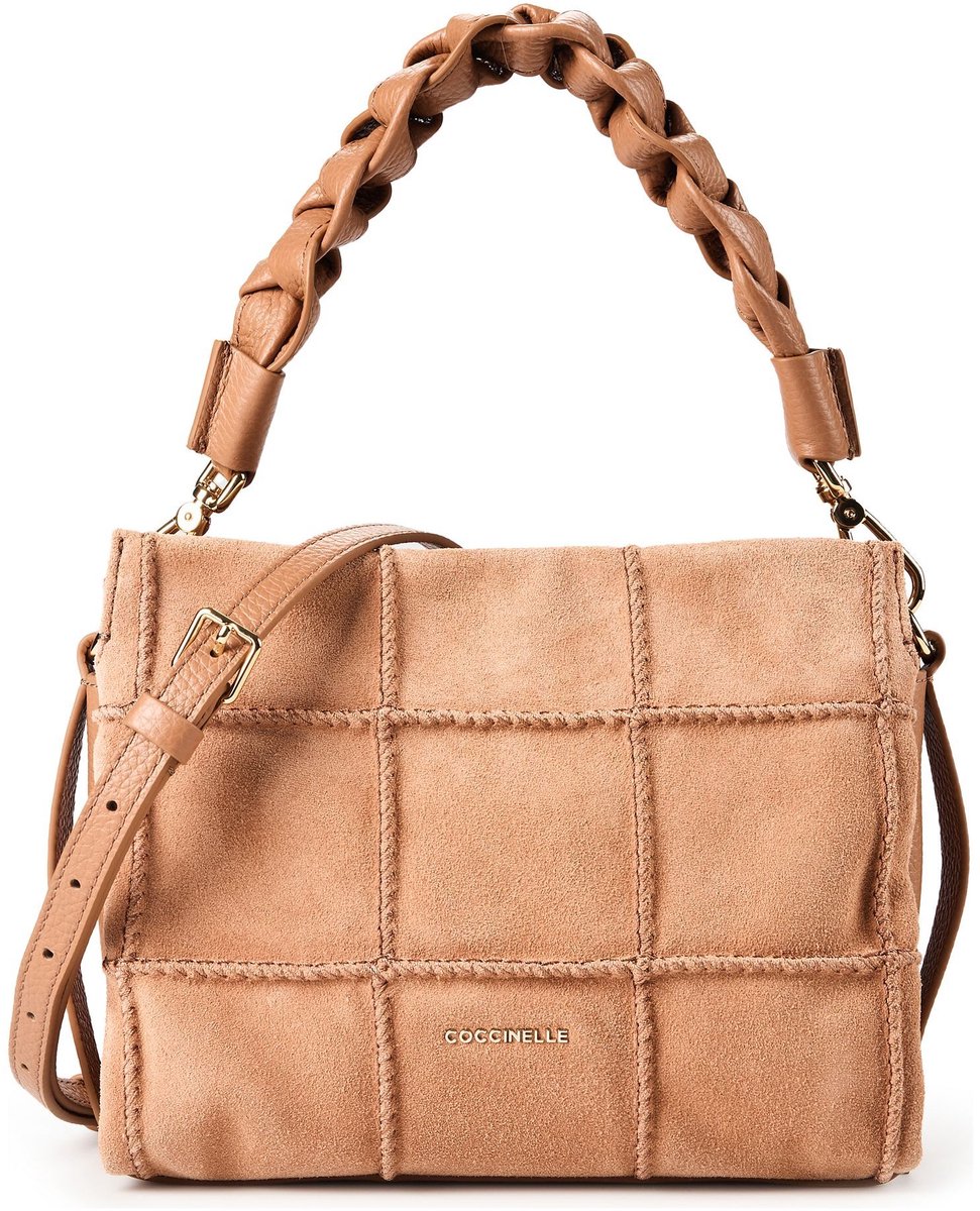 COCCINELLE Leren handtas schoudertas Boheme Check Embroidery Handbag Robin / Robin abrikoos