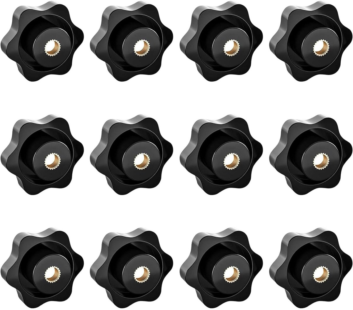 SnelShoppen - 12 Stuks Klem Schroef Knop Ster M6 Buiten Diameter 38 Inch Bouten Draad Vervangingen Ster Handknop Versteviging, Zwart Grip