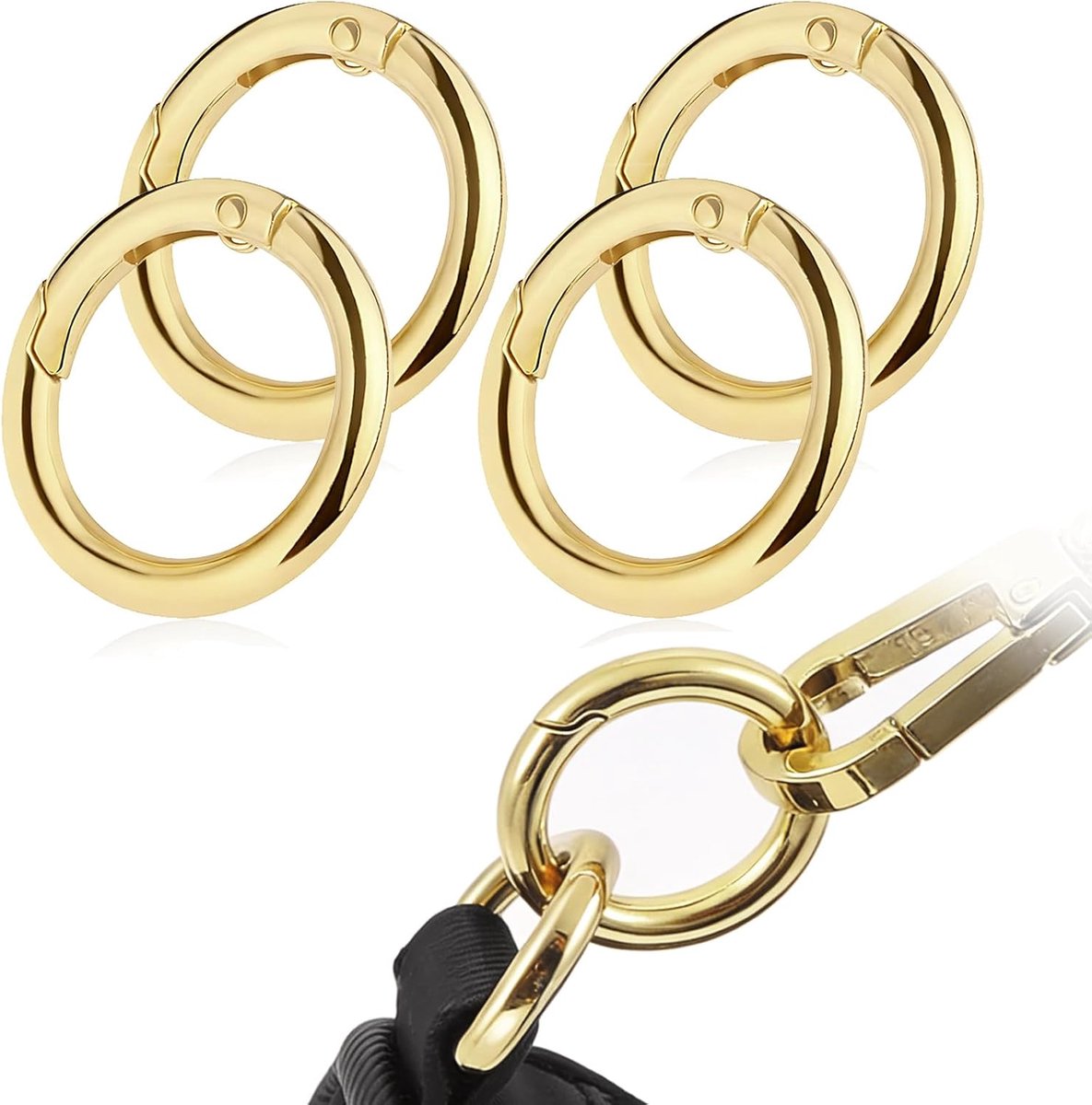 Pack of 4 Round Carabiners, Ring Carabiners, Zinc Alloy, Round Carabiner, Spring Opening for Key Chain, Backpack - ShopVlot