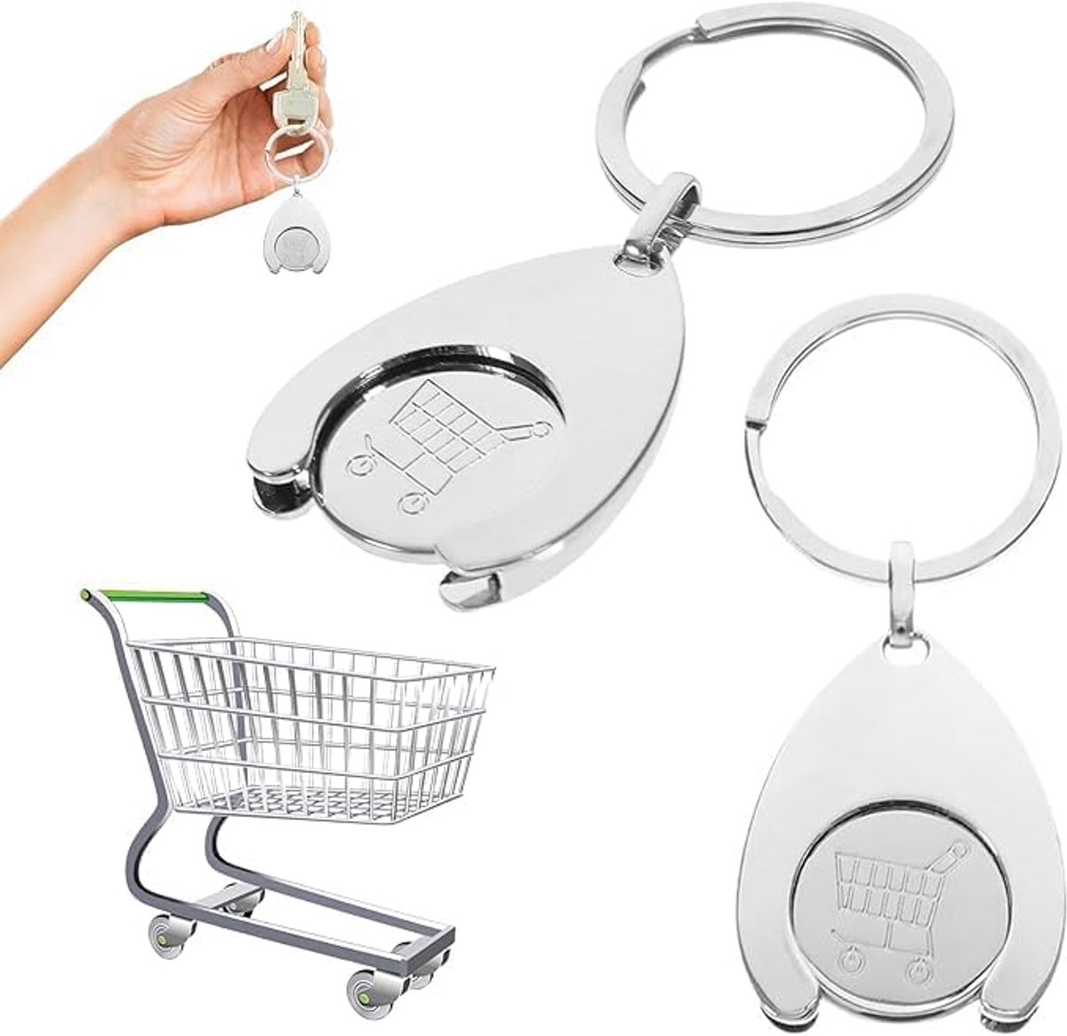 2pcs Shopping Cart Coins, Silver, Detachable Key Chain with Shopping Cart Coin, Shopping Chip with Robust Metal - ShopVlot