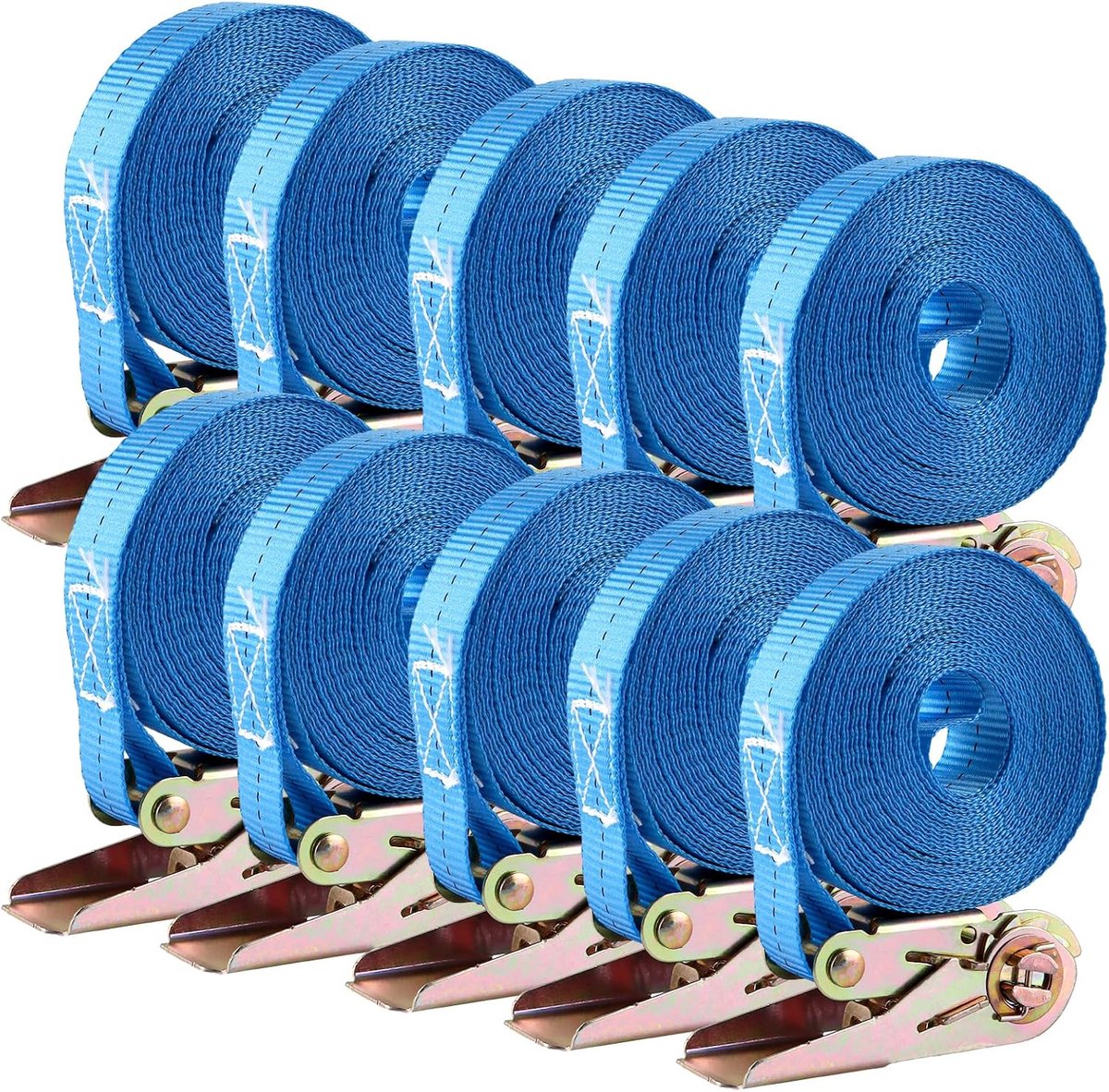 Tie Down Straps 800 kg Blue 6 m Wide with Ratchet Strap, Robust Lashing Straps Set of 10 - ShopVlot