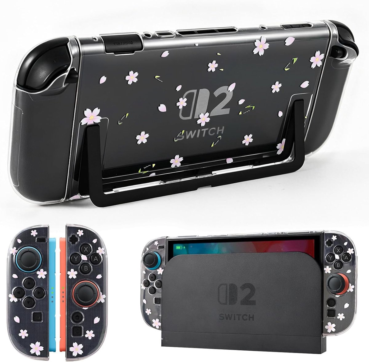 DLseego Beschermhoes voor Switch 2, dockable beschermhoes, transparant, bloemenpatroon, roze - ShopVlot