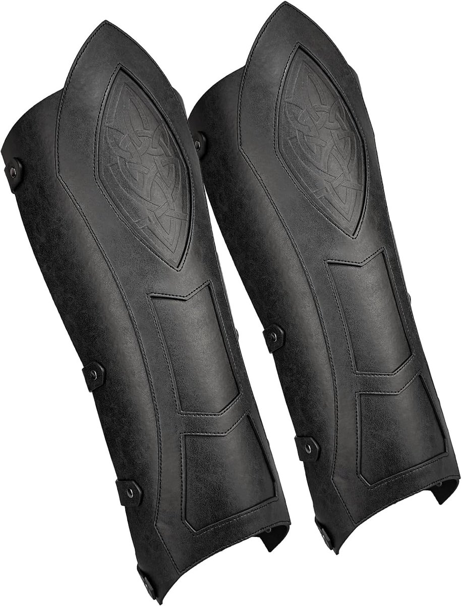 HiiFeuer Medieval Faux Leather Gaiters, Vintage Medieval Knight Leg Harness, Mercenary Leg Guards for LARP Costume - ShopVlot