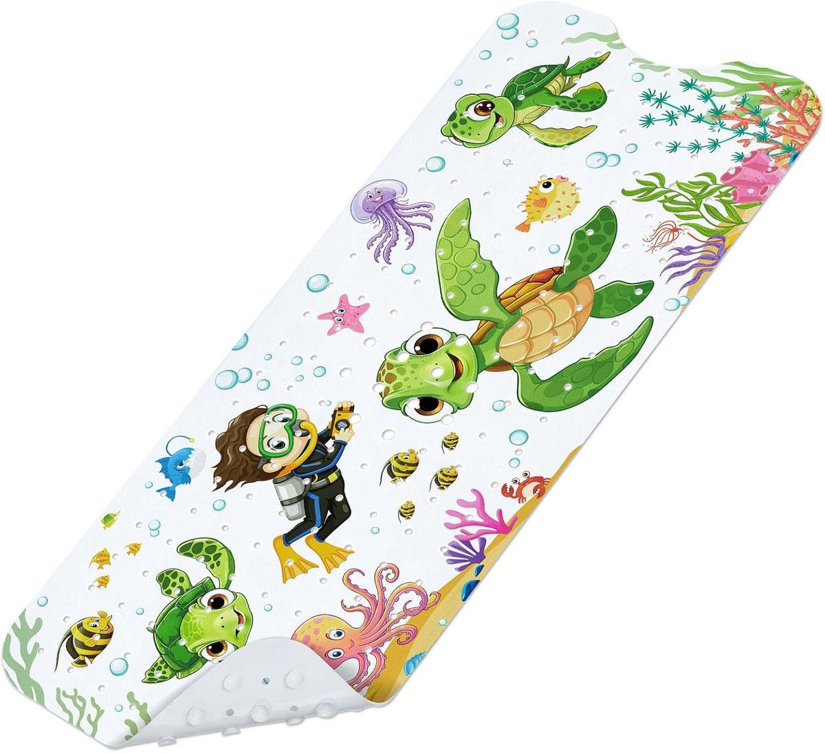Babybadmat antislip, 100 x 40 cm, snelle afvoer (schildpadden en octopus) - ShopVlot