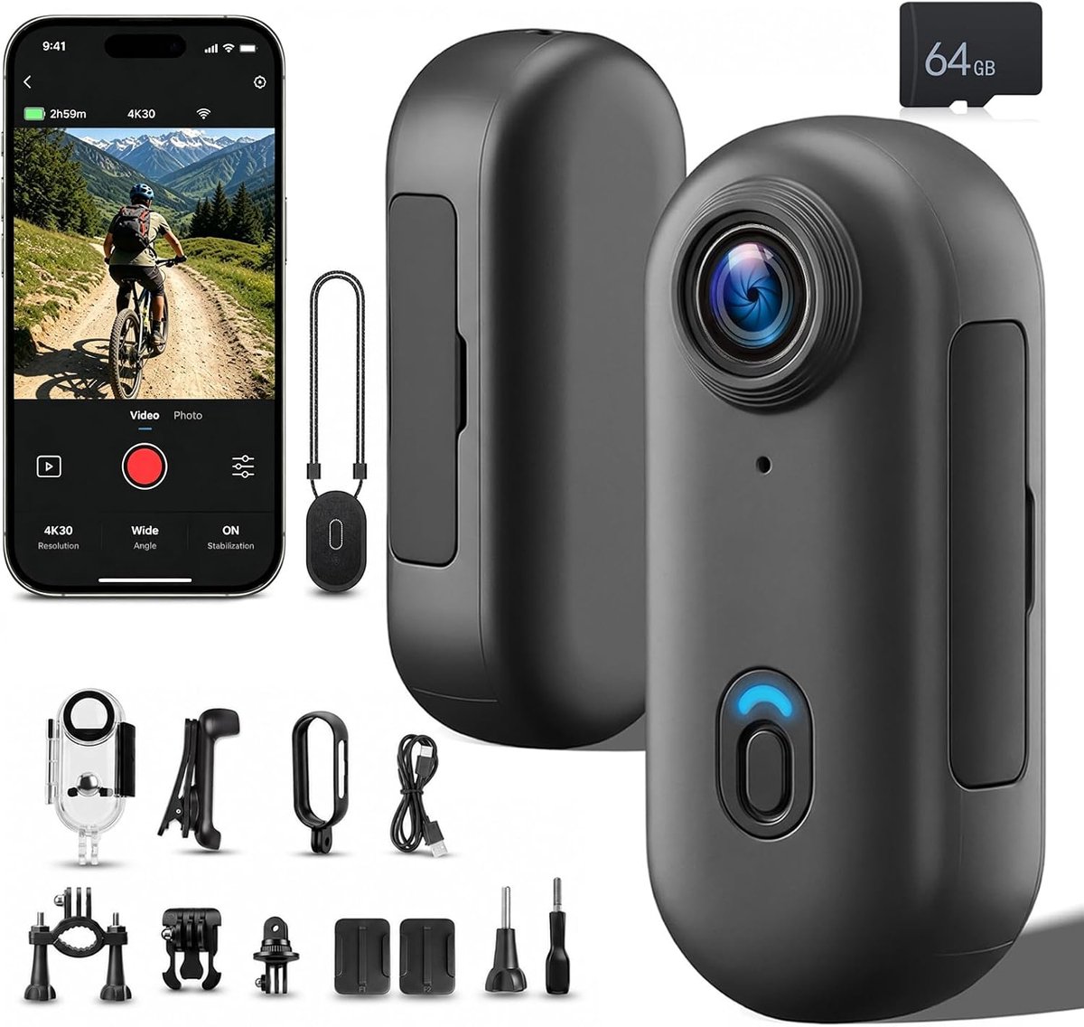 NHOPEEW Mini-sportcamera, 4K, magnetische lichaamscamera met wifi - ShopVlot