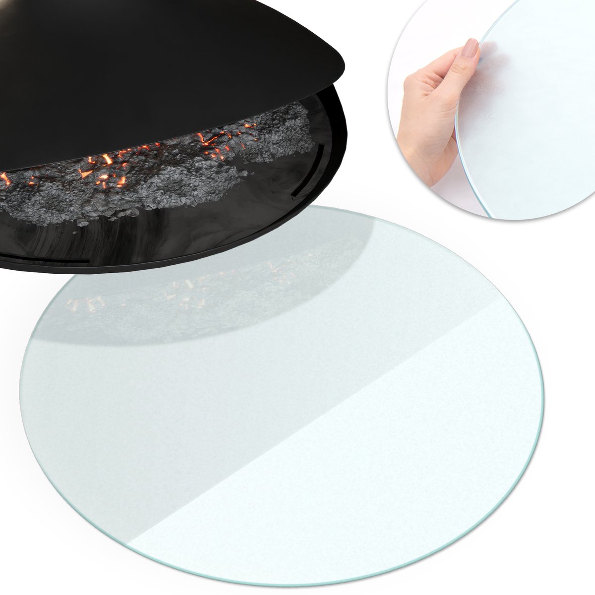 Wallfluent - Vloerplaat openhaard - fi70cm - Halftransparant Rond - Plaat voor onder houtkachel - Bescherming tegen vonken