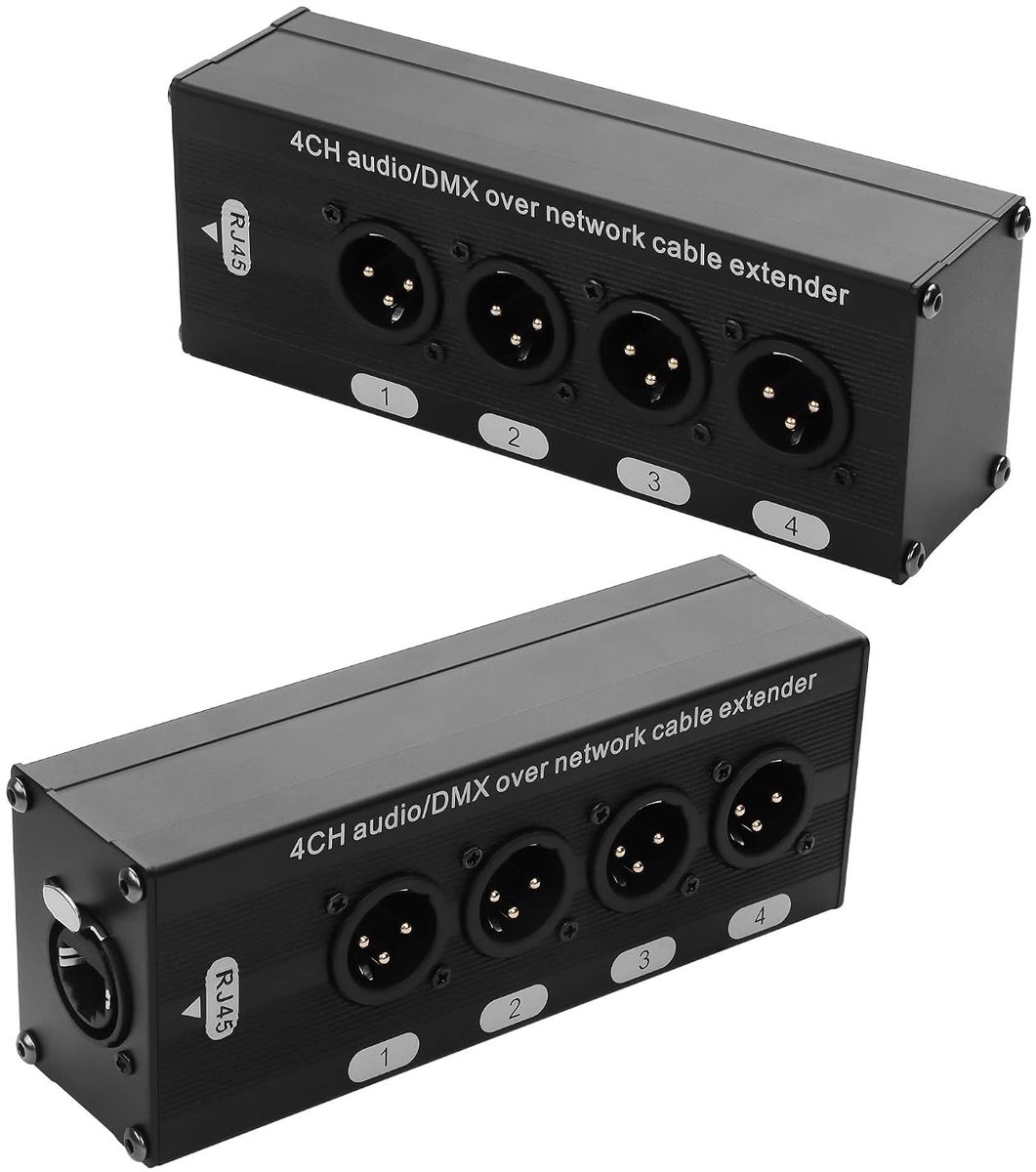 GINTOOYUN 2PCS 4-Channel DMX XLR to Ethernet Extender Male to RJ45 Ethercon Cable Multi Extender for Stage Lighting - ShopVlot