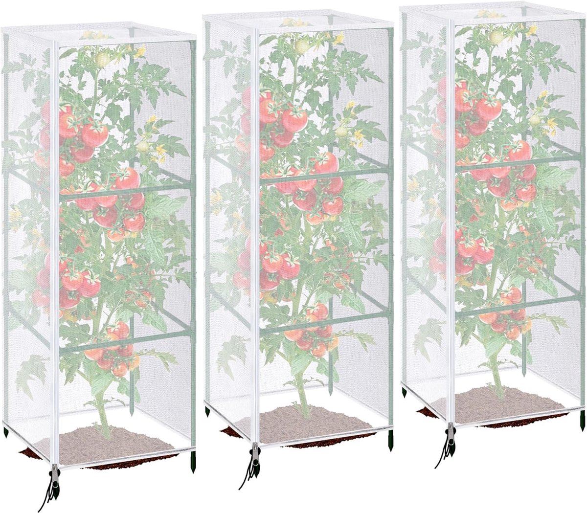 Ulisem - Plantennet - Vogelnet voor Moestuin - 3 Stuks - Beschermhoes voor Tomatenplanten - 150 × 45 cm - Insectennet met Rits en Trekkoord - Voor Tomatenkooi en Planten