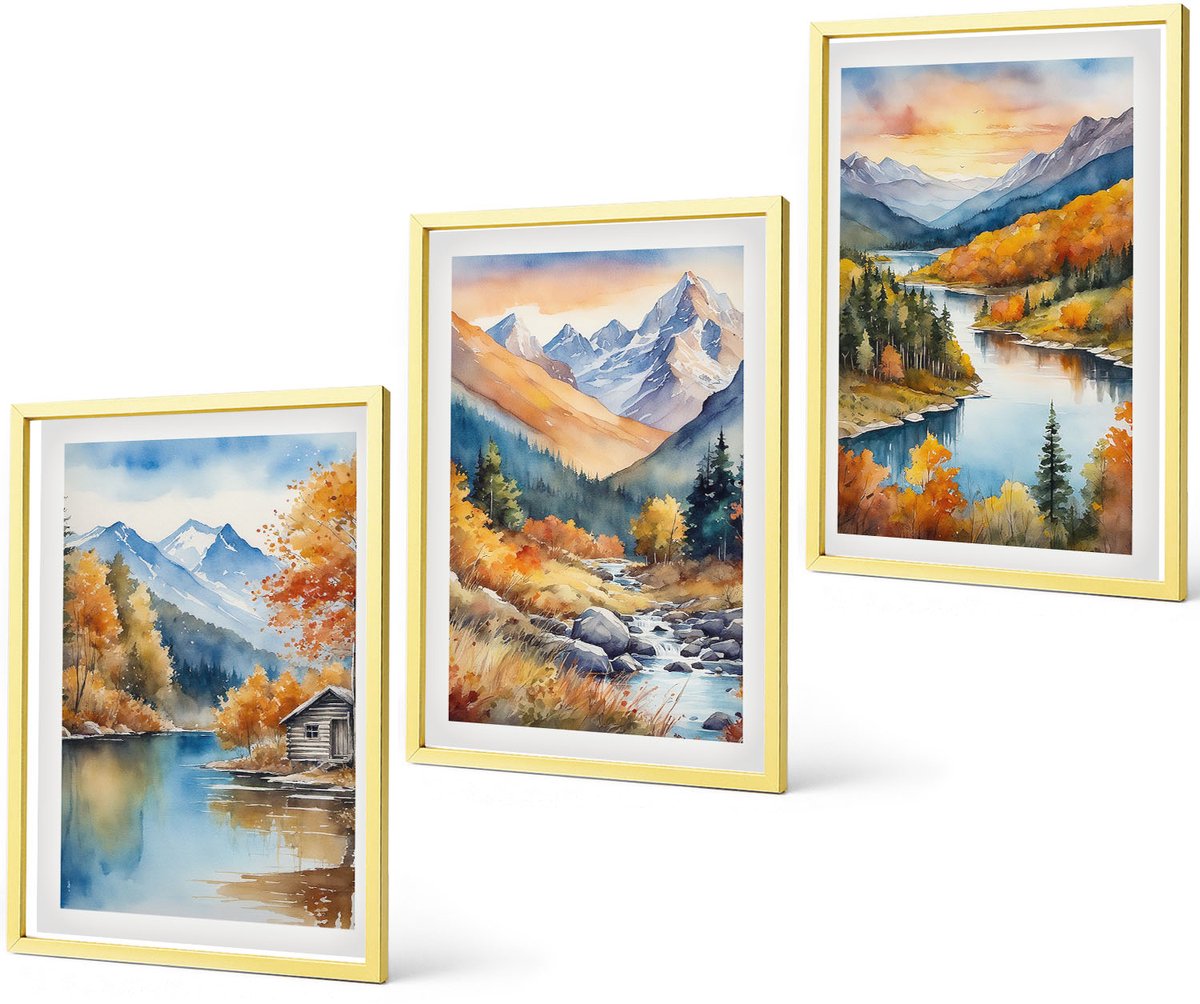 Coloray 3-Delige Schilderij Set - Italiaanse Stadjes En Retro Kustlandschappen - 40 x 40 cm En 40 x 60 cm - Moderne Wanddecoratie - Woonkamer