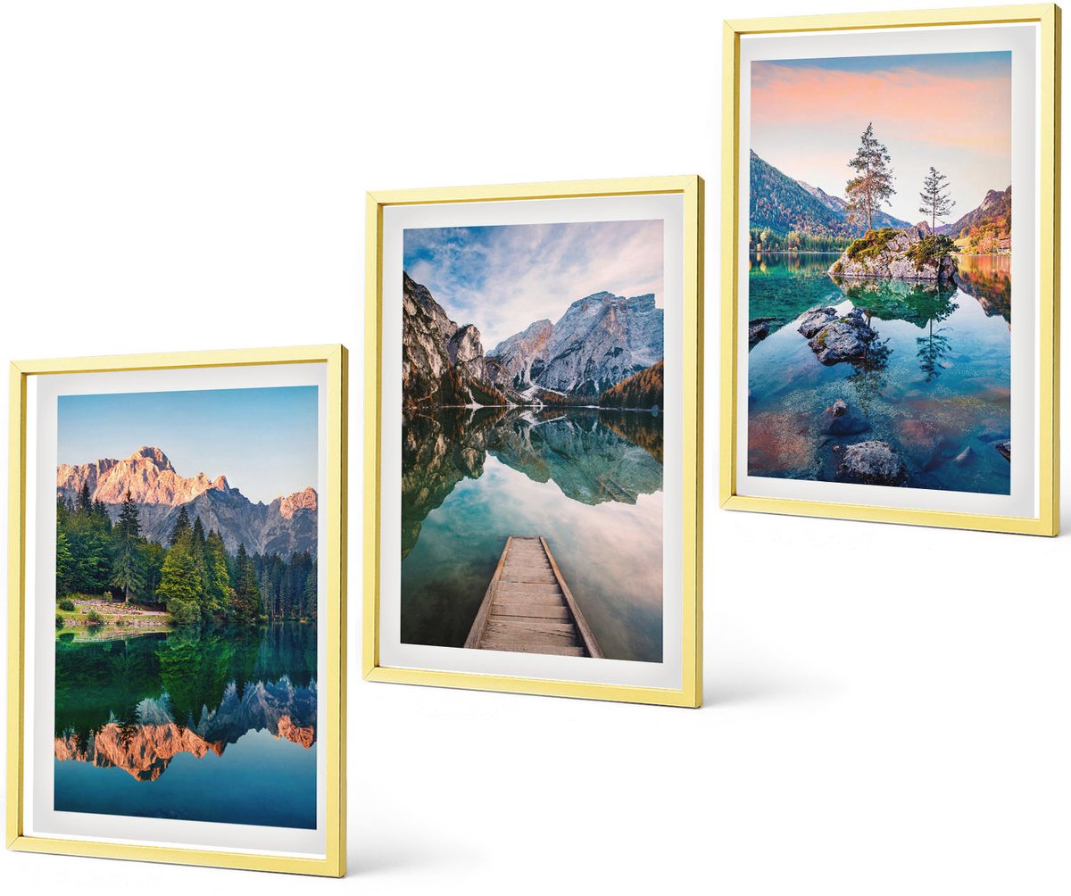 Coloray 3-Delige Schilderij Set - Winterlandschappen Met Watervallen En Het Noorderlicht - 40 x 40 cm En 40 x 60 cm - Wanddecoratie - Schilderijen Set - Kantoor - Moderne Wanddecoratie