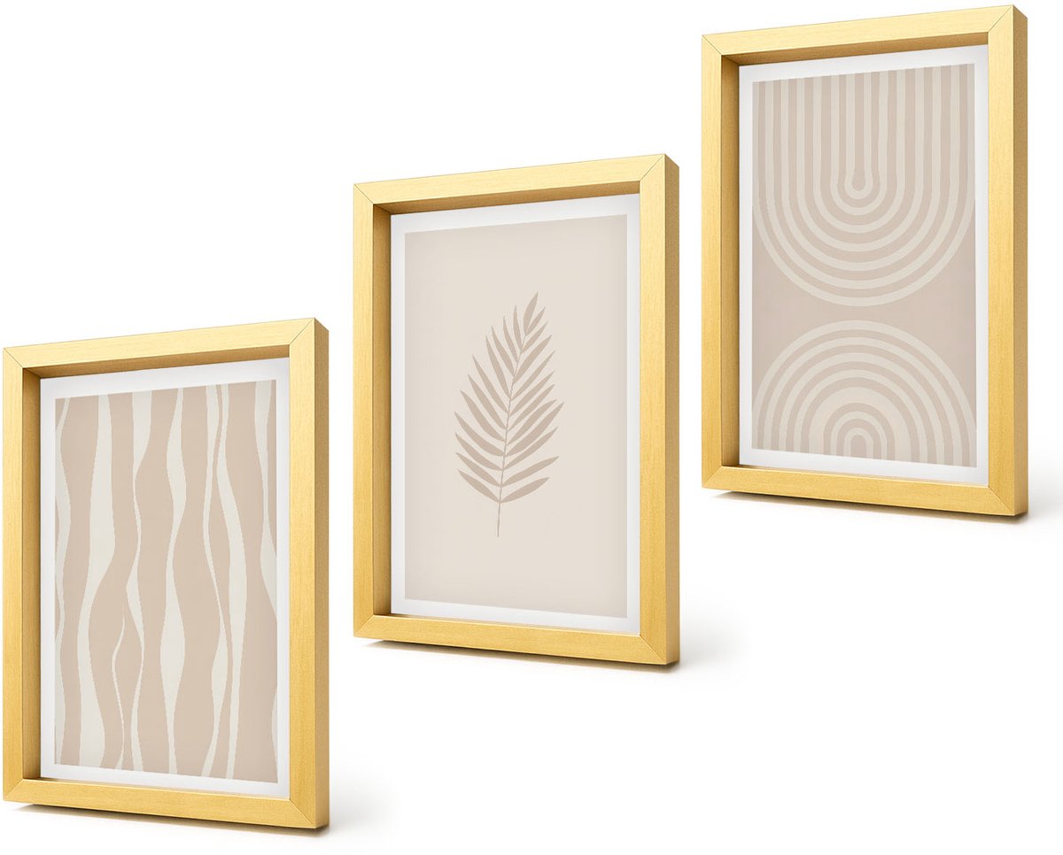 Coloray 4-Delige Schilderij Set - Patronen in beigetinten met plantmotieven - 20 x 30 cm - Stijlvolle Muurdecoratie - Slaapkamer