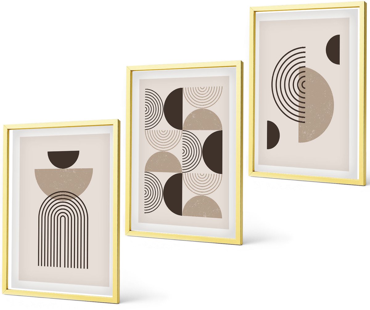 Coloray 3-Delige Schilderij Set - Abstracte Geometrische Patronen Minimalisme - 40 x 40 cm En 40 x 60 cm - Schilderijen Set - Wanddecoratie - Woonkamer - Stijlvolle Muurdecoratie