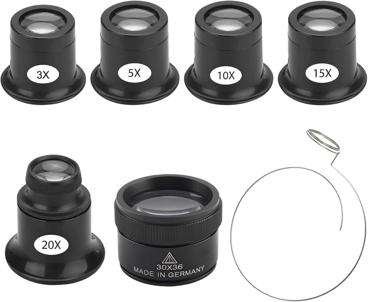Pack of 6 Watchmakers Magnifiers, 3 x 5 x 10 x 15 x 20 x 30 x Magnifier for Watch Makers, Professional Watchmakers - ShopVlot