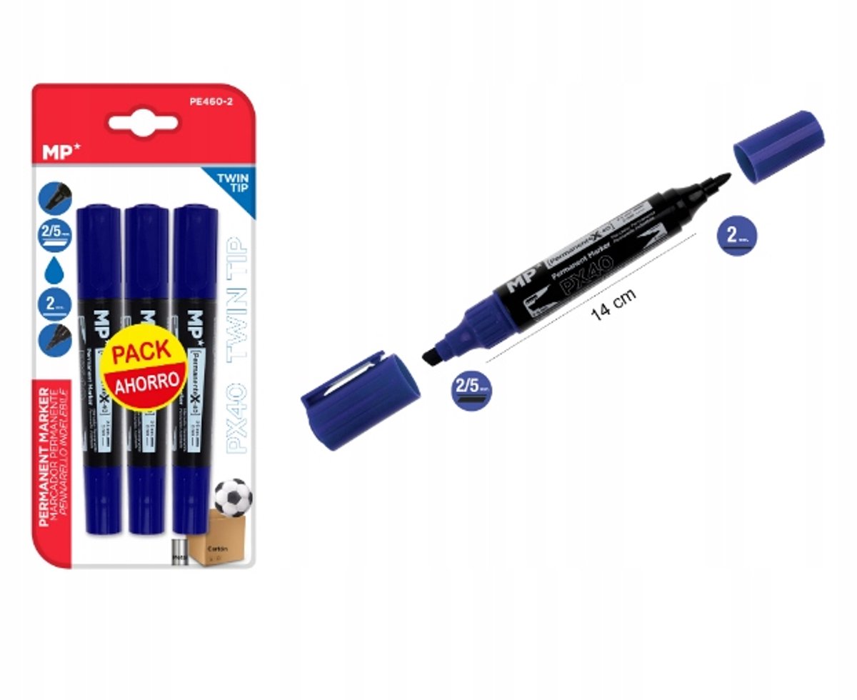 Permanente Markers Dubbele Punt - Blauw (3 stuks)