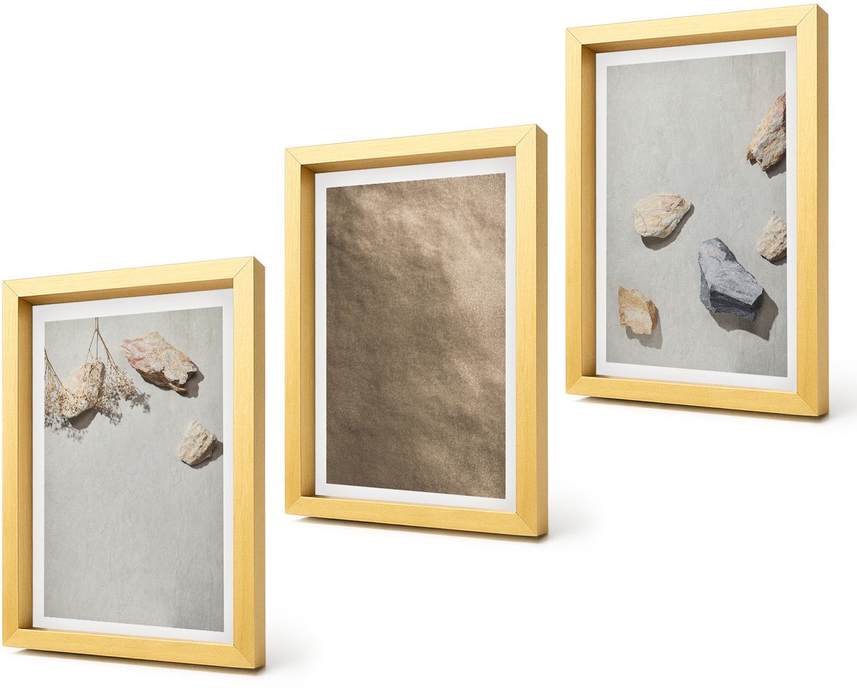 Coloray 4-Delige Schilderij Set - Strandstenen, natuurlijke structuren - 20 x 30 cm - Muurdecoratie - Decoratieve Schilderijen - Wohnzimmer