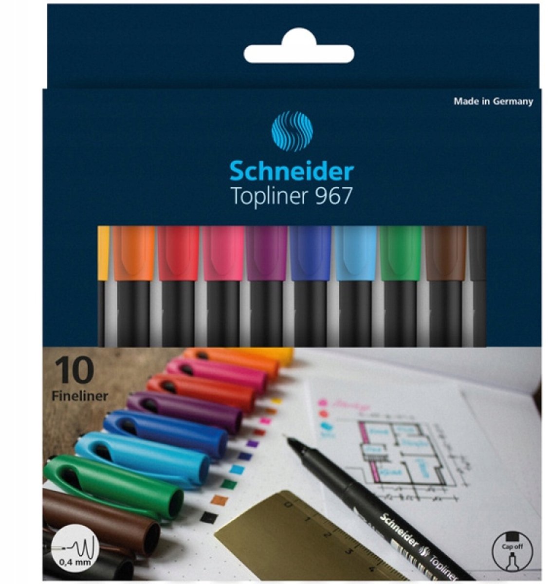 Schneider Cienkopis Set 0,4 mm - 10 Kleuren Mix in Etui