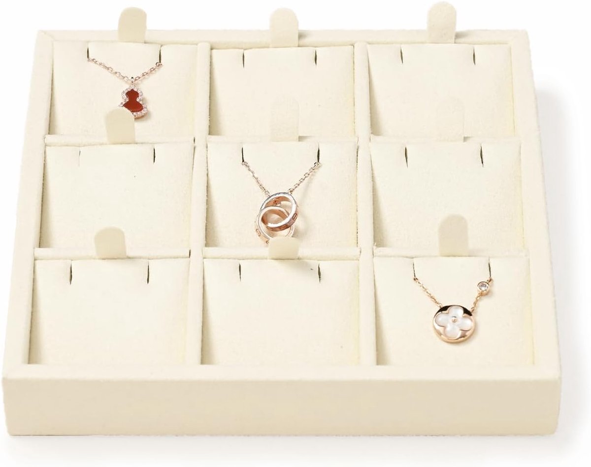 Oirlv Microfibre 9 Jewellery Compartments for Hanging Jewellery Trays Necklace Organiser Display Tablet (Beige) - ShopVlot