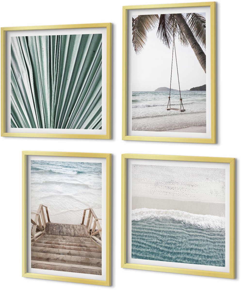 Coloray 4-Delige Schilderij Set - Uitzichten vanaf een tropische vakantievegetatie - 40 x 40 cm en 40 x 60 cm - Muurdecoratie - Wanddecoratie - Hal - Interieur Decoratie