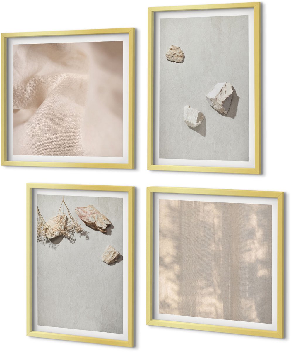 Coloray 4-Delige Schilderij Set - Boho strandstenen minimalistische decoraties - 40 x 40 cm en 40 x 60 cm - Muurdecoratie - Interieur Decoratie - Stijlvolle Muurdecoratie
