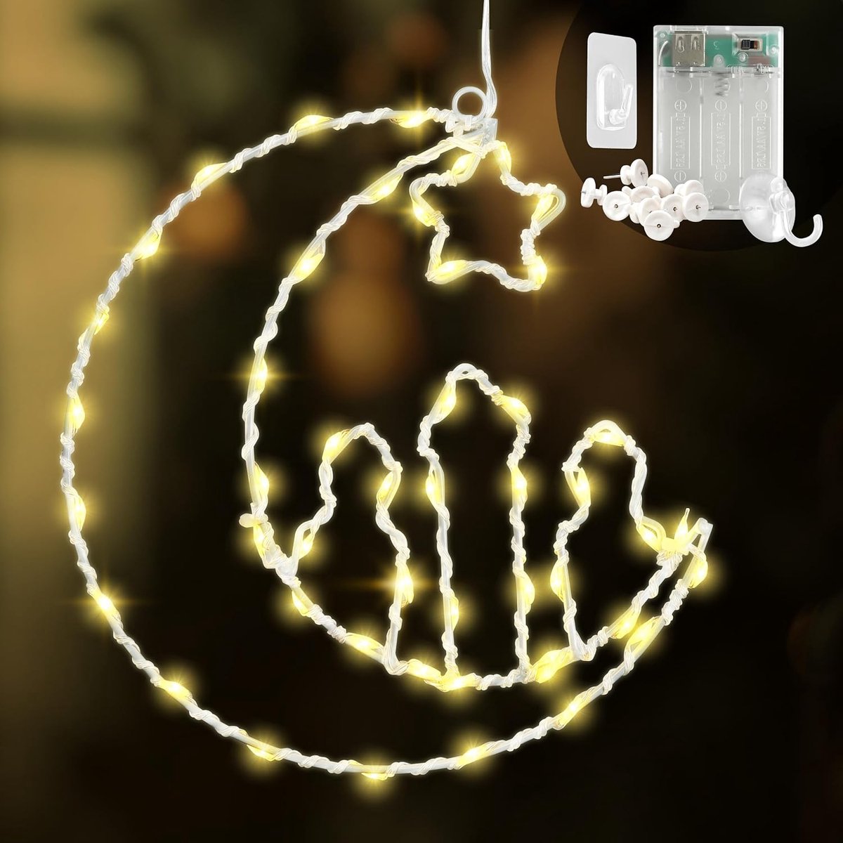Cobus Ramadan Decoration 48 LED Warm White - Atmospheric Room Decoration Battery Powered I Festive Window Lights For - ShopVlot
