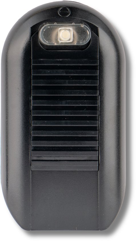 Zwarte vloerdimmer met een transparant lampenkapje en een geribbeld deel.