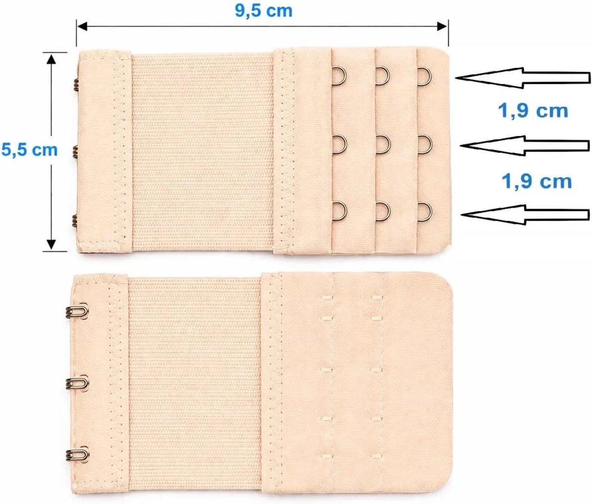 De bh-verlengband Geschikt voor3 haakjes kan de omtrek Geschikt voor6-13 cm vergroten. Dankzij het elastische ontwerp is de verlengband Geschikt voor gebruik tijdens de zwangerschap en bij gewichtstoename.