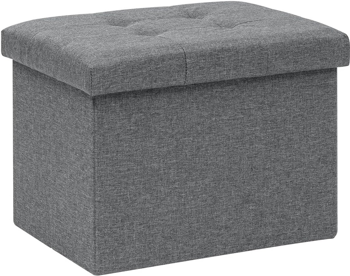 Poef met opbergruimte - opvouwbare opbergkruk van linnen met opbergruimte - voor woonkamer - hal - kinderkamer - 42 x 32 x 32 cm - grijs